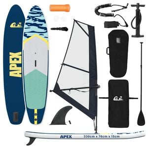 vidaXL Uppbl&aring;sbar SUP-br&auml;da med segel APEX 330 x 76 x 15 cm Bl&aring; f&ouml;r
