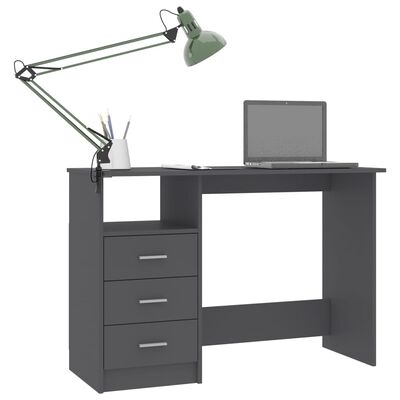 vidaXL Skrivbord med lådor grå 110x50x76 cm spånskiva