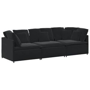 vidaXL Modulsoffa med kuddar sammet svart