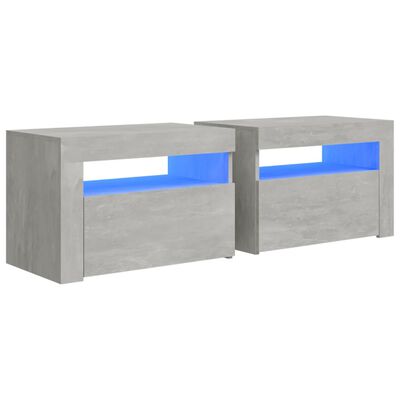 vidaXL Sängbord 2 st med LED-belysning Betonggrå 60x35x40 cm