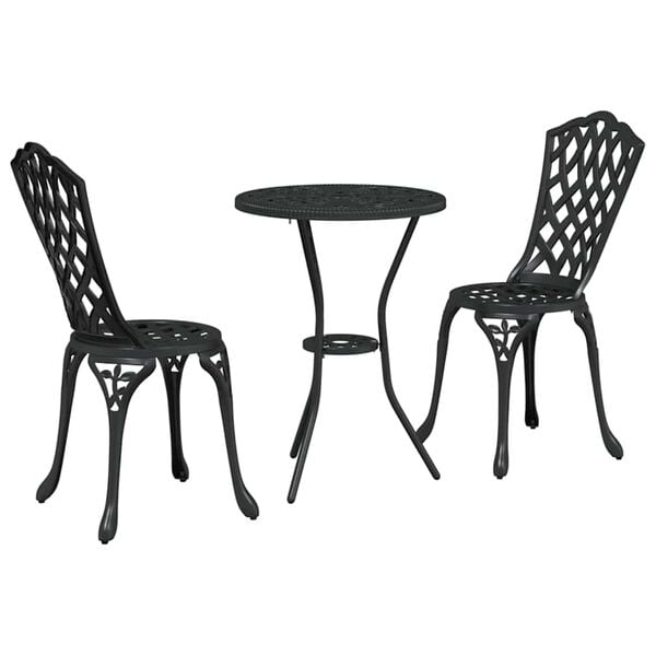 vidaXL Trädgårds Bistro Set 3 pcs Svart Aluminium