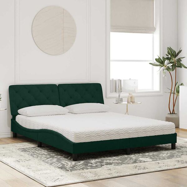 vidaXL Bed with Mattress Dark Green 160x200 cm Velvet
