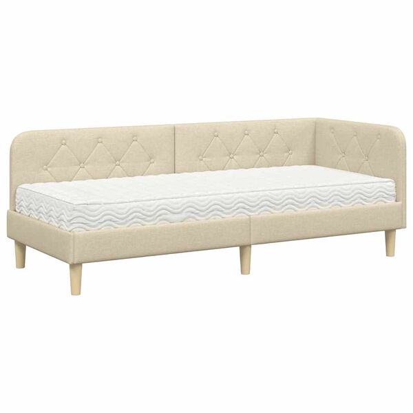 vidaXL Hörn Sängram med madrass med huvudgavel Kräm 80 x 200 cm tyg