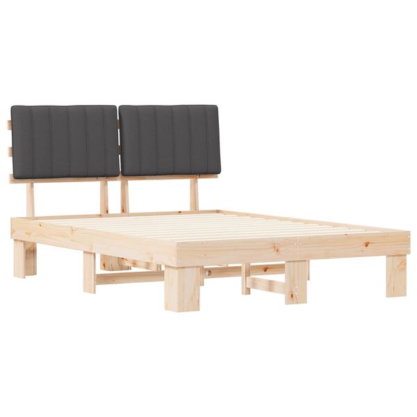 vidaXL S&auml;ngram med Kl&auml;dd Huvudgavel M&ouml;rkgr&aring; 140 x 190 cm Massiv furu