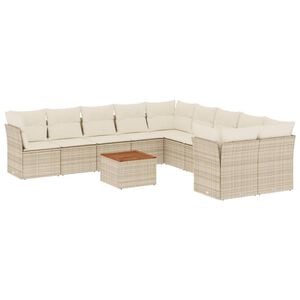 vidaXL Loungegrupp f&ouml;r tr&auml;dg&aring;rden m. dynor 11 delar beige konstrotting