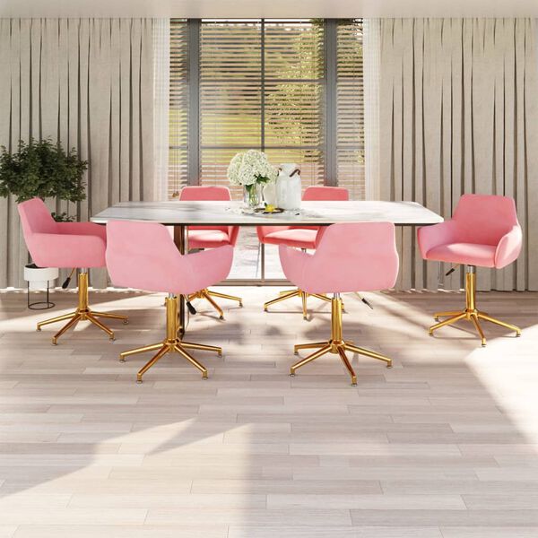 vidaXL Snurrbara matstolar 6 st rosa sammet