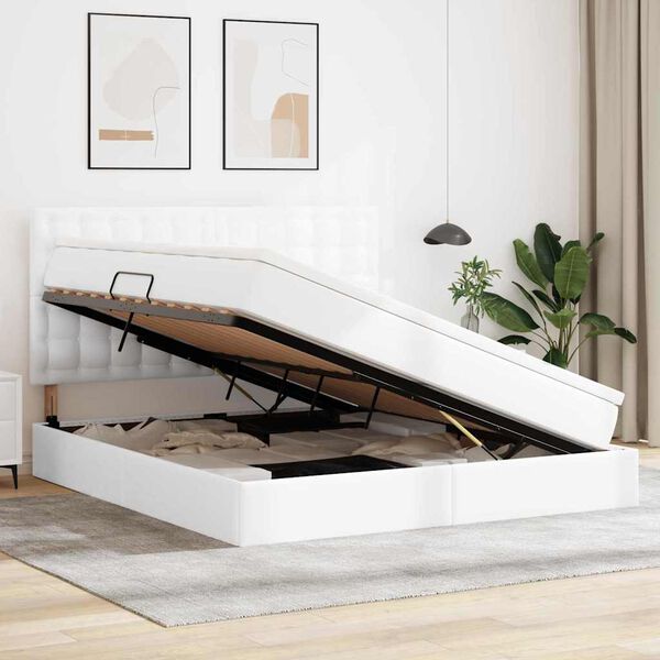 vidaXL F&ouml;rvaringss&auml;ng med madrass Ren Vit 160 x 200 cm Konstl&auml;der