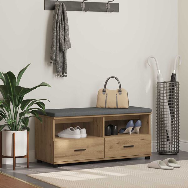 vidaXL Hallb&auml;nk Artisan Ek 100 x 38 x 46 cm Sp&aring;nskiva och kl&auml;dfabric