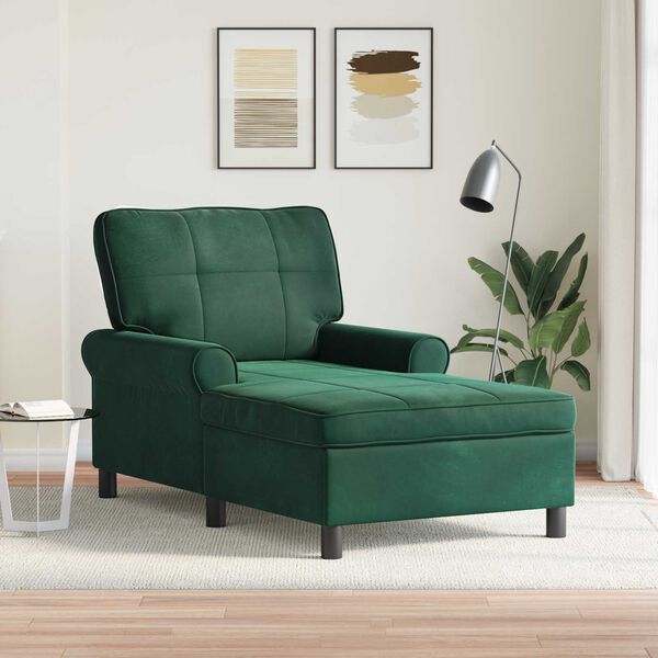 vidaXL Chaise Lounge med kudde M&ouml;rkgr&ouml;n 91 x 157 x 91 cm Sammet