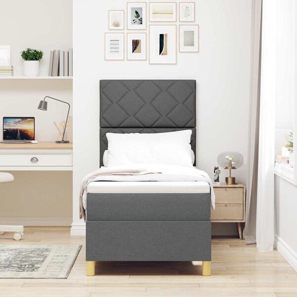 vidaXL LED Box S&auml;ng med madrass med huvudgavel M&ouml;rkgr&aring; 80 x 200 cm tyg