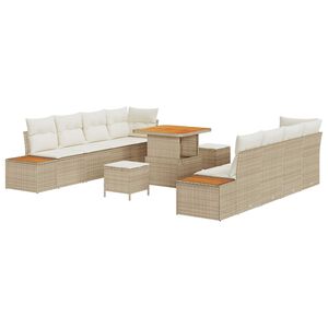 vidaXL Tr&auml;dg&aring;rdsoffset med kudde med lagring 11 pcs Beige Poly rattan