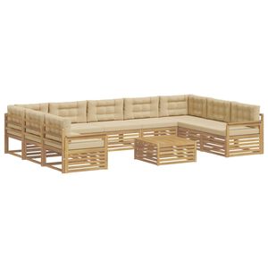 vidaXL Utomhussoffset 10 st Vit och Beige Massivt Akaciatr&auml;