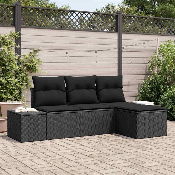 vidaXL Tr&auml;dg&aring;rdsoffset 4 pcs Svart Poly Rattan och Pulverlackerad St&aring;l