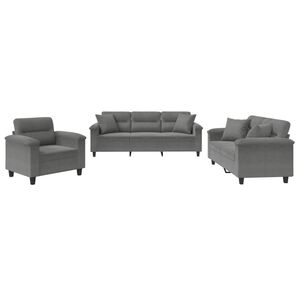vidaXL Soffgrupp med kuddar 3 delar M&ouml;rkgr&aring; mikrofibertyg