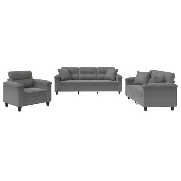 vidaXL Soffgrupp med kuddar 3 delar Mörkgrå mikrofibertyg