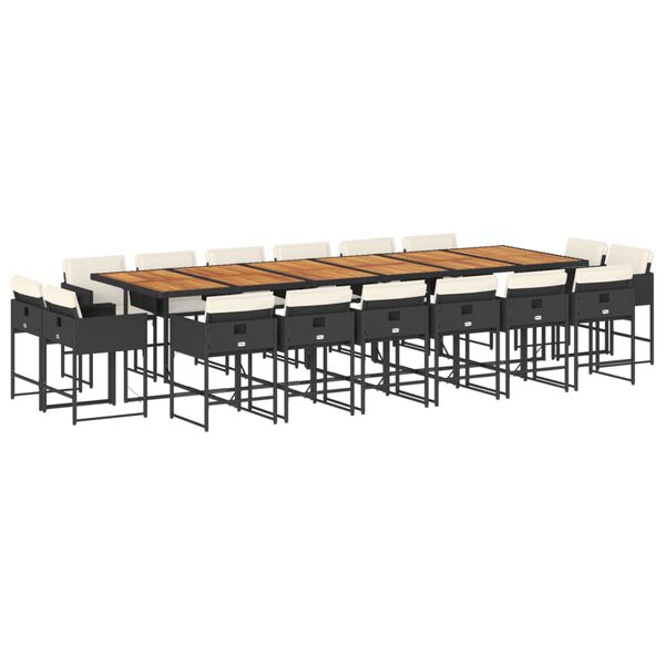 vidaXL Matgrupp f&ouml;r tr&auml;dg&aring;rden med dynor 17 delar konstrotting svart