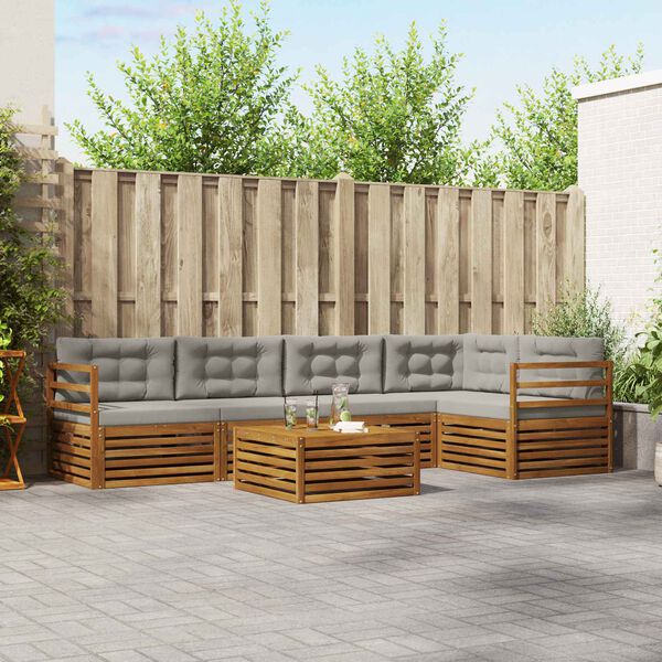 vidaXL Utomhussoffset 6 pcs Naturlig och Ljus Gr&aring; Massivt Akaciatr&auml;