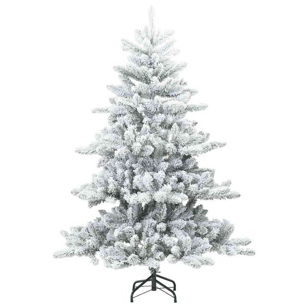 vidaXL Konstgjord Vikbar Julgran Sn&ouml; Flocked Vit 150 cm PVC, st&aring;l
