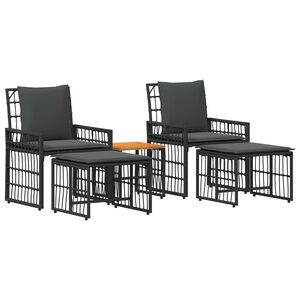vidaXL Utem&ouml;belset 5 st Svart och M&ouml;rkgr&aring; St&aring;l och poly rattan