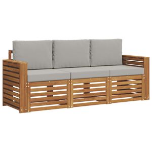 vidaXL Soffgrupper 3 pcs Naturlig och Ljus Gr&aring; Massivt Akaciatr&auml;