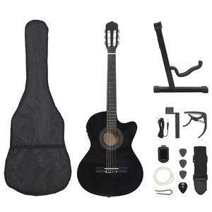 vidaXL Gitarr 12 delar med EQ-pedal 6 och str&auml;ngar western svart