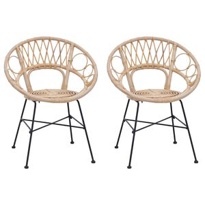 vidaXL Matstol 2 st Rattan och J&auml;rn Naturf&auml;rg 54 x 65 x 82 cm