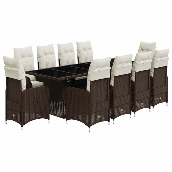 vidaXL Matgrupp f&ouml;r tr&auml;dg&aring;rden med dynor 11 delar brun konstrotting