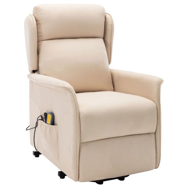 vidaXL Massagef&aring;t&ouml;lj med uppresningshj&auml;lp gr&auml;ddvit tyg