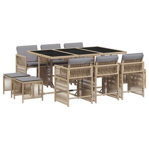 vidaXL Matgrupp f&ouml;r tr&auml;dg&aring;rden med dynor 11delar mixbeige konstrotting