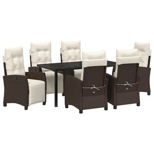 vidaXL Tr&auml;dg&aring;rdsm&ouml;belset med kudde 7 pcs Brun konstrotting