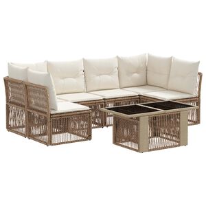 vidaXL Tr&auml;dg&aring;rdsoffset 7 st Beige konstrotting