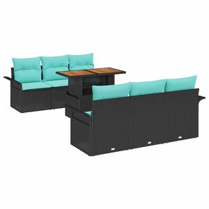 vidaXL Tr&auml;dg&aring;rdsoffset med kudde 7 pcs Svart och bl&aring; konstrotting