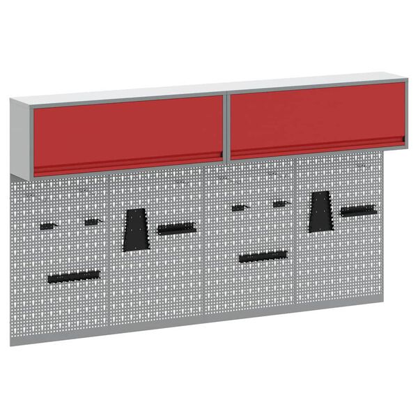 vidaXL Verktygssk&aring;p och pegboard-set 6 pcs R&ouml;d 200 x 25 x 115 cm St&aring;l