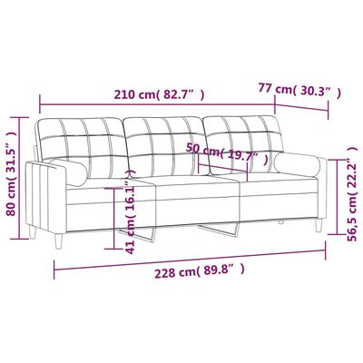 vidaXL 3-sitssoffa med kuddar&dynor ljusgrå 210 cm tyg
