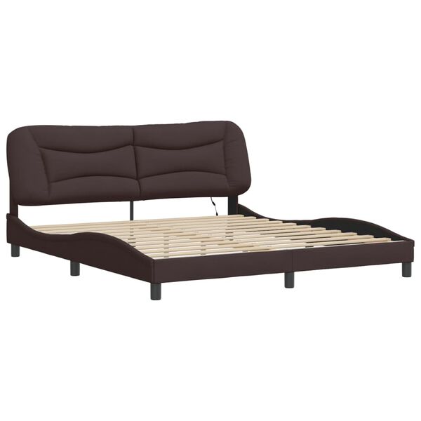 vidaXL Bed Frame with LED without Mattress "Hvar" Dark Brown 180x200 cm Fabric
