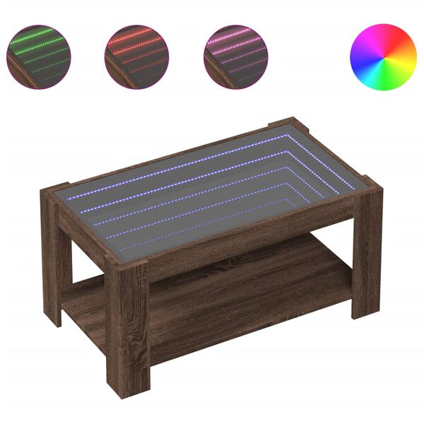 vidaXL Soffbord med LEDs brun ek 93x53x45 cm konstruerat trä