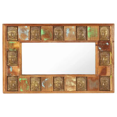 vidaXL Spegel med buddha-utsmyckningar 80x50 cm massivt återvunnet trä