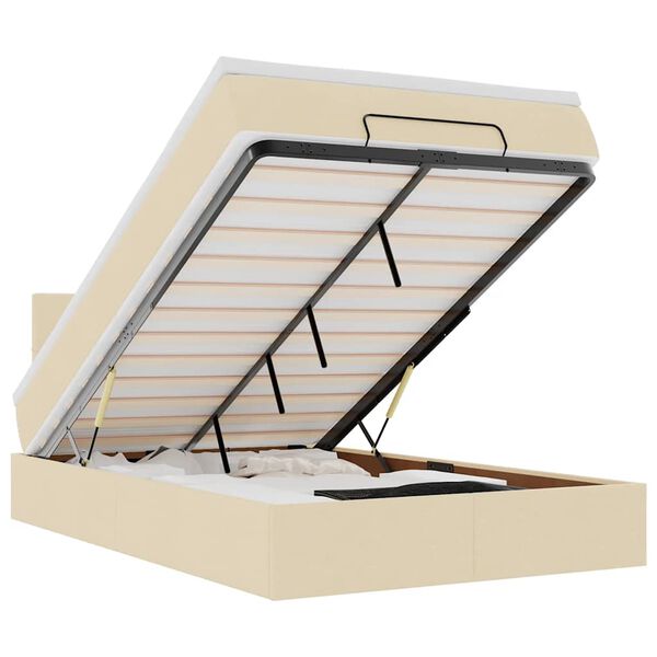 vidaXL Ottomansk s&auml;ng med madrass & LED-lampor gr&auml;ddvit 120x190cm tyg