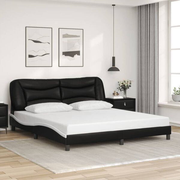 vidaXL Bed Frame without Mattress "Hvar" Black and White 180x200 cm Faux Leather