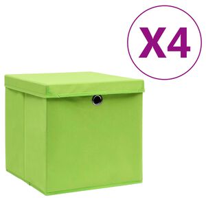 vidaXL F&ouml;rvaringsl&aring;dor med lock 4 st 28x28x28 cm gr&ouml;n