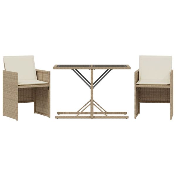 vidaXL Bistrogrupp med dynor 3 delar beige konstrotting