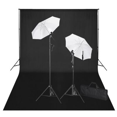 vidaXL Fotostudio kit svart bakgrund 600 x 300 cm & lampor