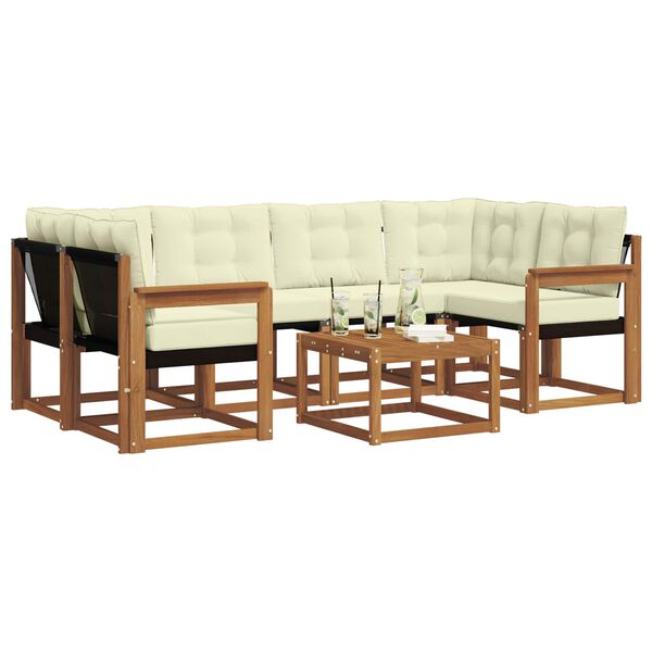 vidaXL Utomhussoffset med kudde 7 pcs Naturlig och Gr&auml;dde