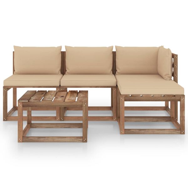 vidaXL Pallsoffgrupp med dynor 5 delar impregnerad furu