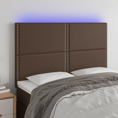 vidaXL Sänggavel LED brun 144x5x118/128 cm konstläder