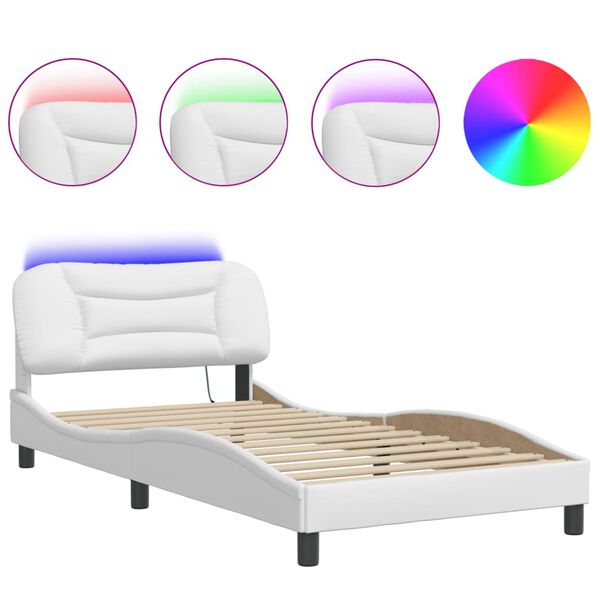 vidaXL Bed Frame with LED without Mattress "Hvar" White 100x203 cm