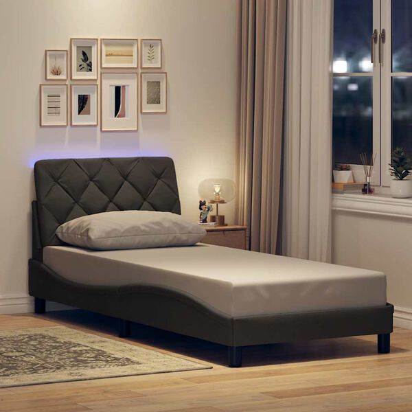 vidaXL Bed Frame with LED without Mattress Dark Grey 80x200 cm Fabric