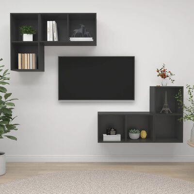 vidaXL Väggmonterade tv-skåp 4 st grå konstruerat trä