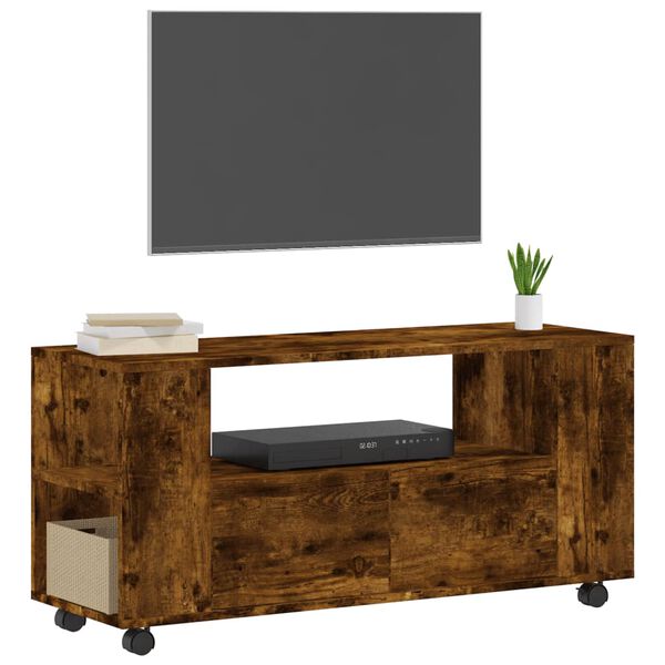 vidaXL Tv-bänk rökfärgad ek 102x34,5x43 cm konstruerat trä