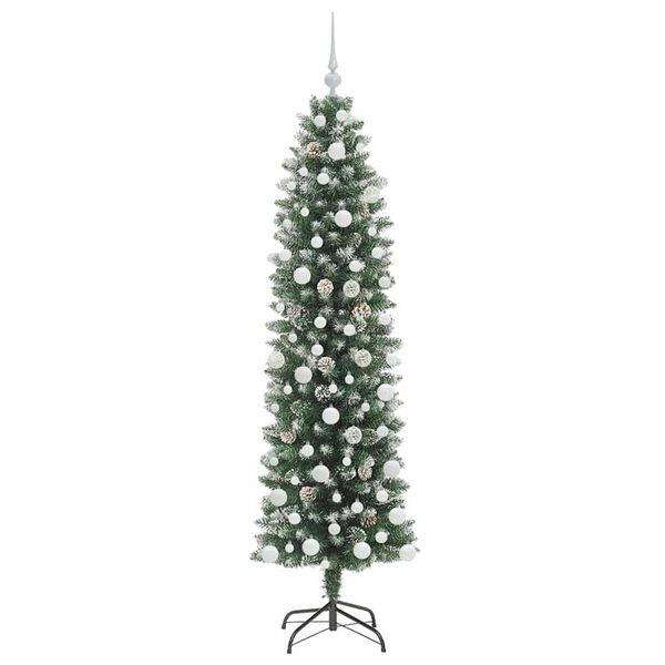 vidaXL Konstgjort smalt julträd med 300 LED-lampor Grön och vit 180 cm
